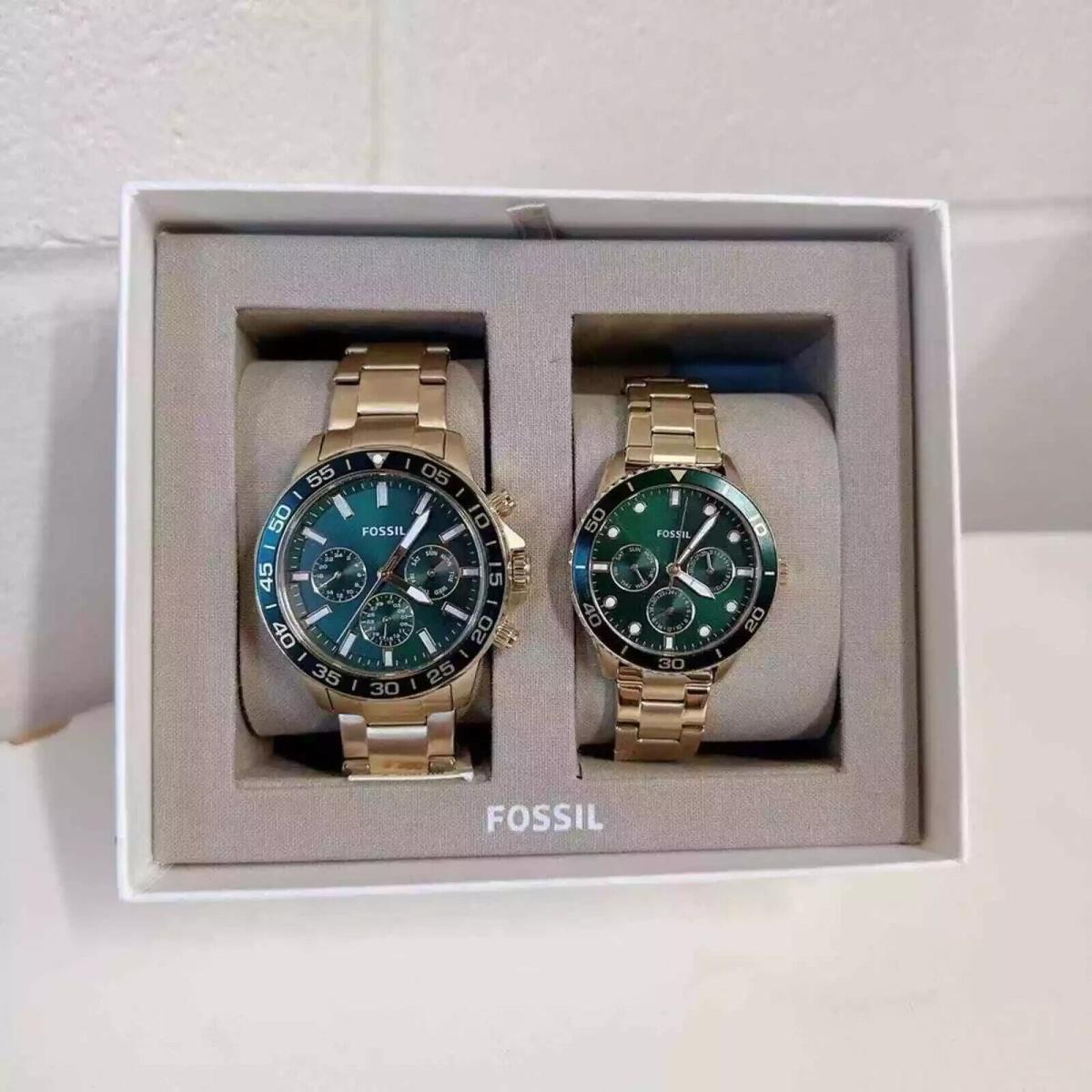 Fossil BQ2754SET Golden Green Chronograph Stainless Steel 5ATM Couples Watch Set