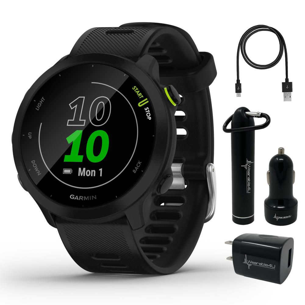 Garmin Forerunner 55 Gps Multisport Smartwatch Black with Power Pack Bundle