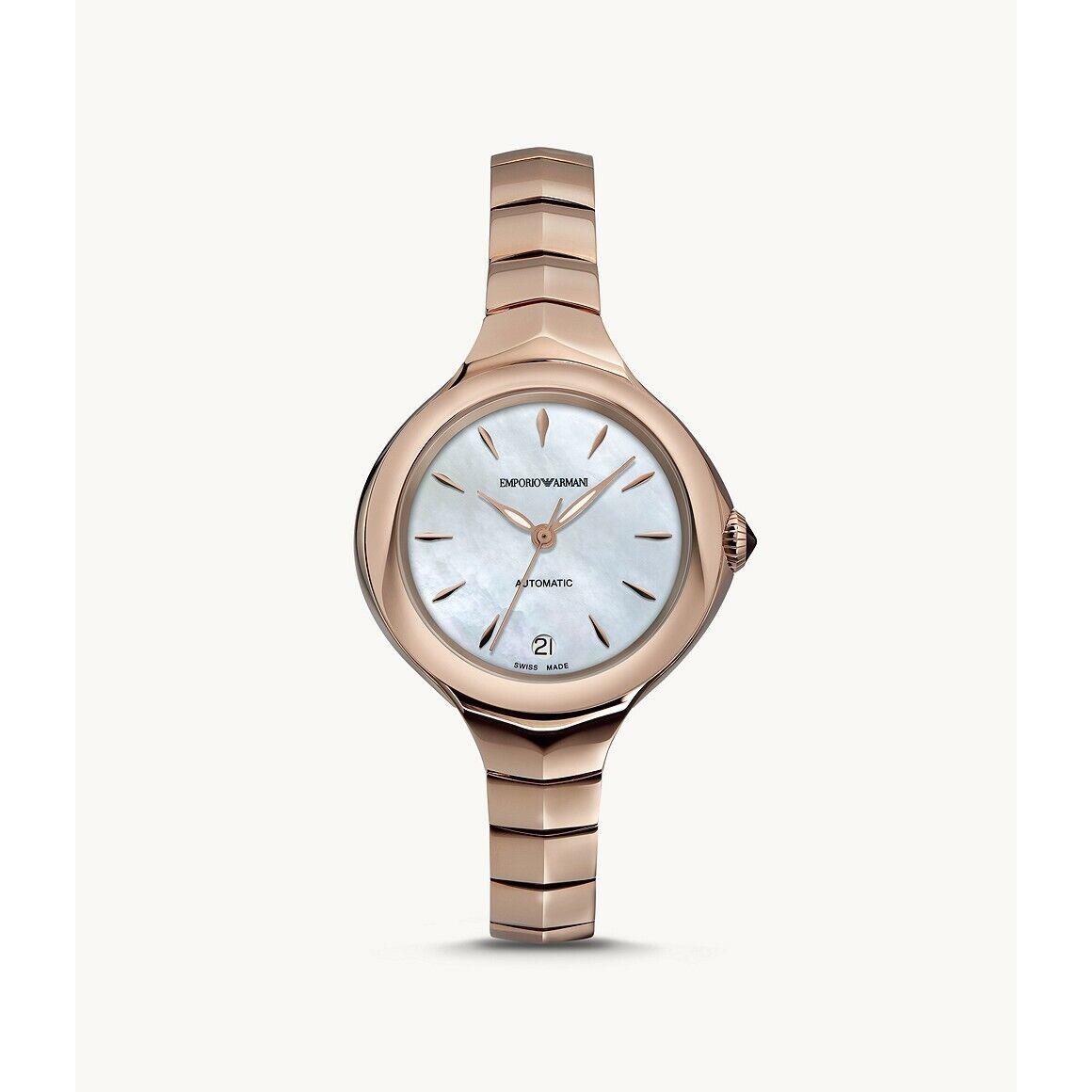 Emporio Armani Swiss Made Automatic Fluid Deco Rose Gold Women`s Watch ARS8206