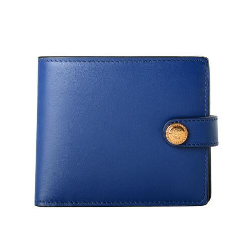 Versace Men`s Royal Blue Leather Gold Medusa Bifold Wallet