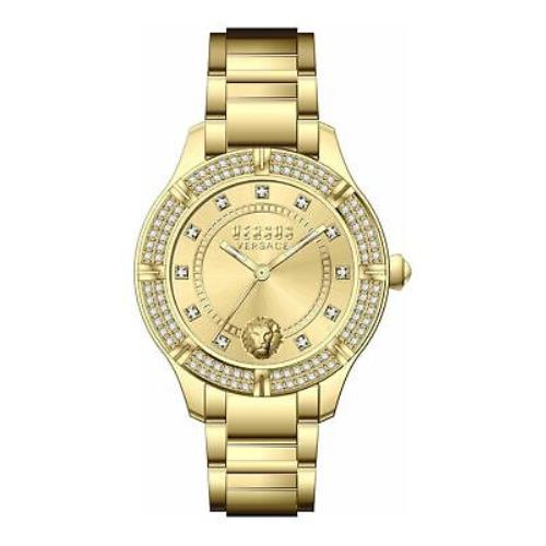 Versace Canton Road Crystal Bracelet Watch - Gold Dial, IP Yellow Gold Band, Gold Bezel