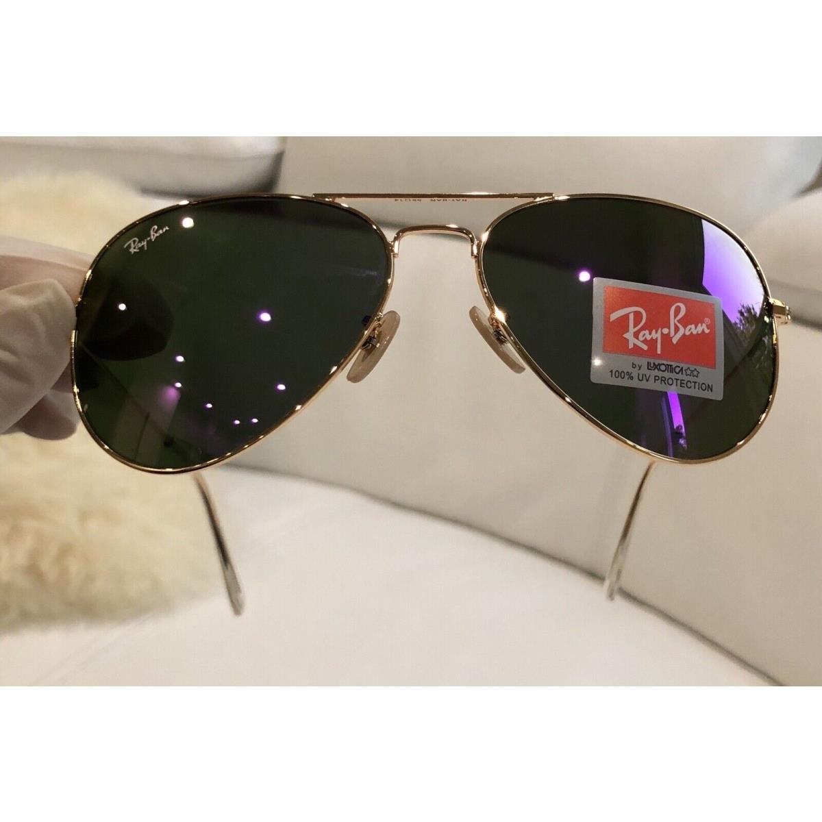 Women Ray-ban Rayban RB3025 Sunglasses Unisex Flash Mirror Violet 58mm - Frame: Gold, Lens: Purple