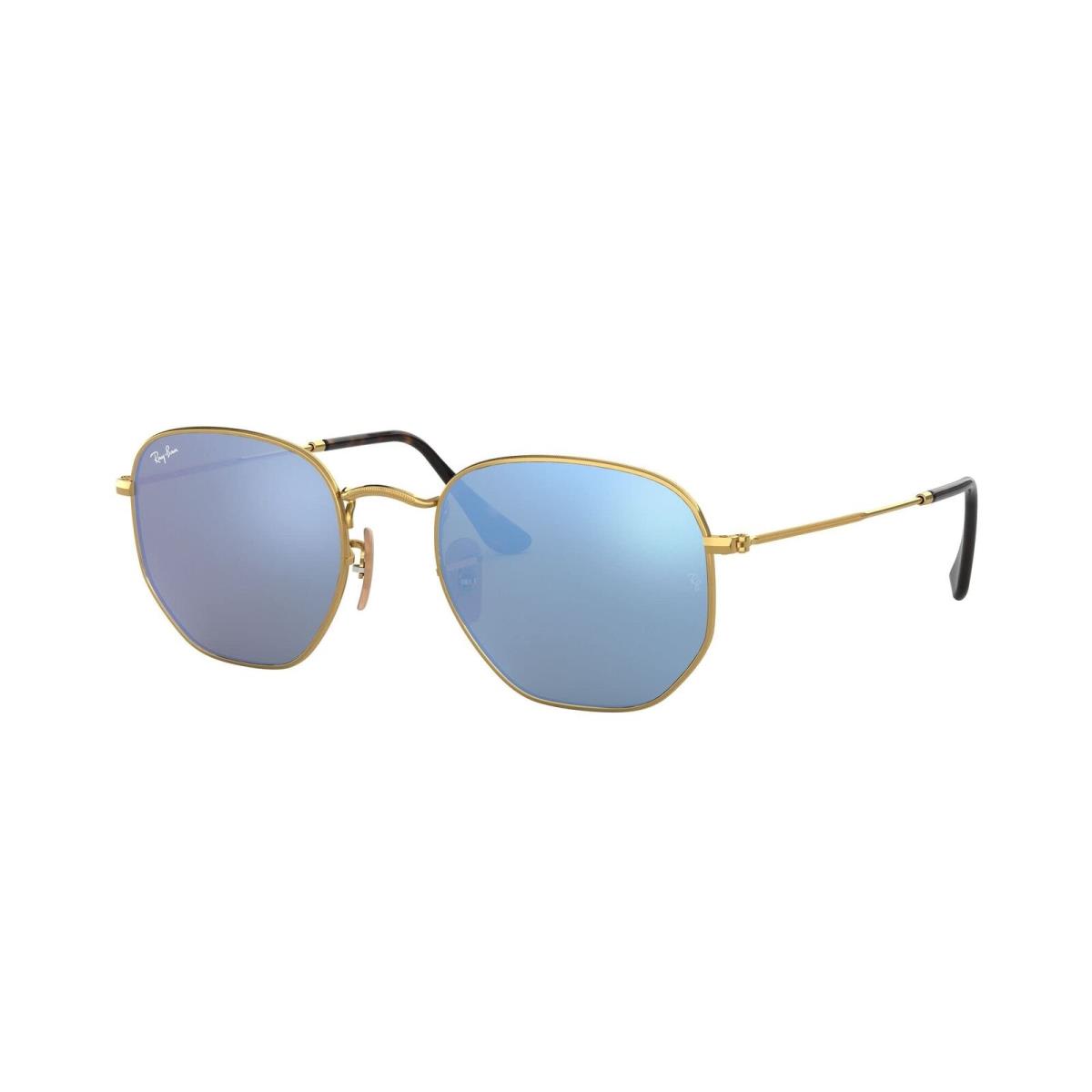 Ray-ban RB3548N Hexagonal Flat Lens Sunglasses Gold/light Blue Flash 54 mm - Gold/Light Blue Flash, Frame: Gold, Lens: Blue