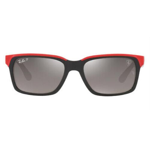 Ray-ban RB4393M Sunglasses Unisex Rectangle 56mm - Frame: Black on Rubber Red / Gray Mirrored Gradient Polarized, Lens: Gray Mirrored Gradient Polarized