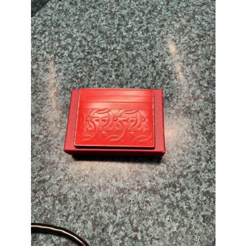 Salvatore Ferragamo Red Leather Gancini Emblem Embossed ID Card Holder