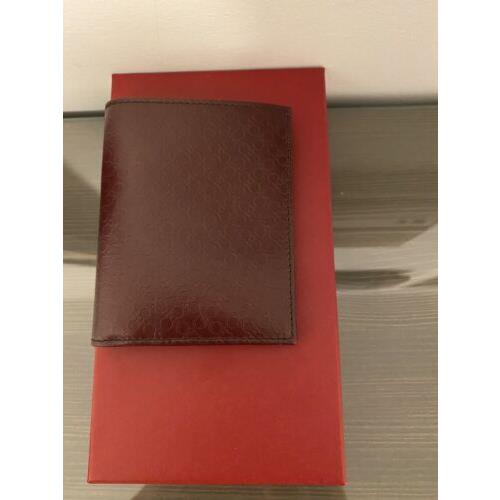 Salvatore Ferragamo Embossed Gancini Wine Leather ID Card Wallet