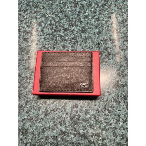 Salvatore Ferragamo Hickory Gancini Emblem Leather Card Holder Brown Auth