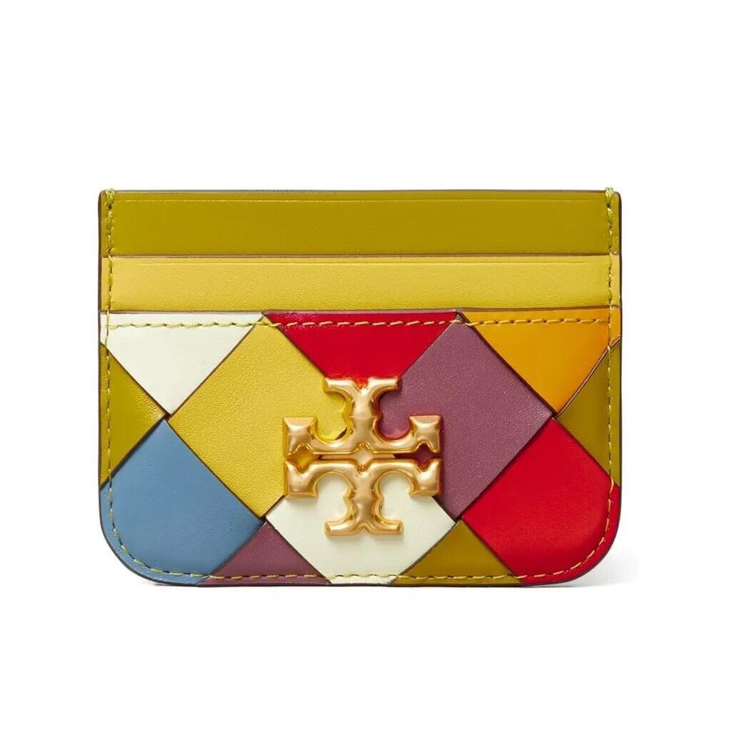 Tory Burch Eleanor Woven Color Blocked Leather Card Case