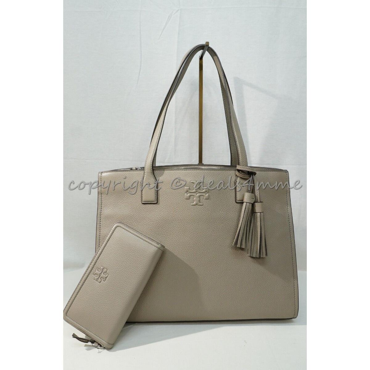 Set Tory Burch Thea Tote + Tory Burch Thea Zip Continental Wallet in French Grey