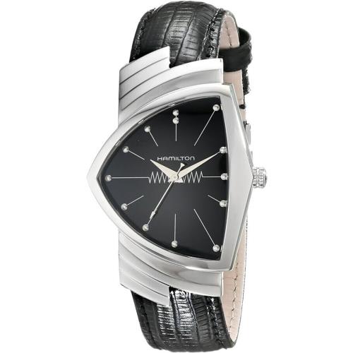 Hamilton Ventura Black Watch with Leather Band H24411732 - Dial: Black, Band: Black, Bezel: Silver