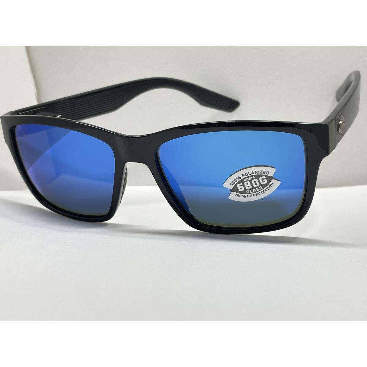 Costa Del Mar Paunch Sunglasses Shiny Black Frame Blue 580G Glass Lens