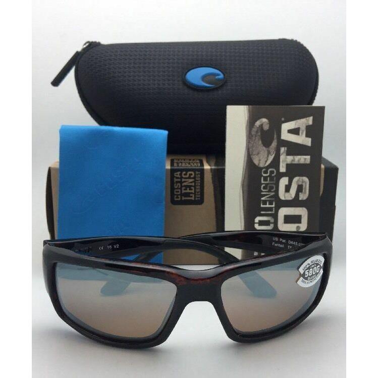 Polarized Costa Sunglasses Fantail TF 10 Tortoise Frames 580 Silver Mirror Lens