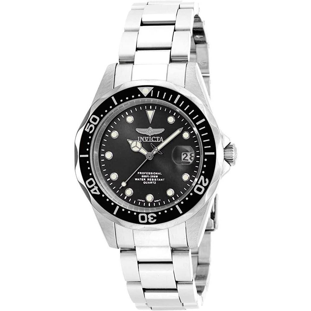 Invicta Men`s 38mm Pro Diver Quartz Black Dial Silver Stainless Steel Watch