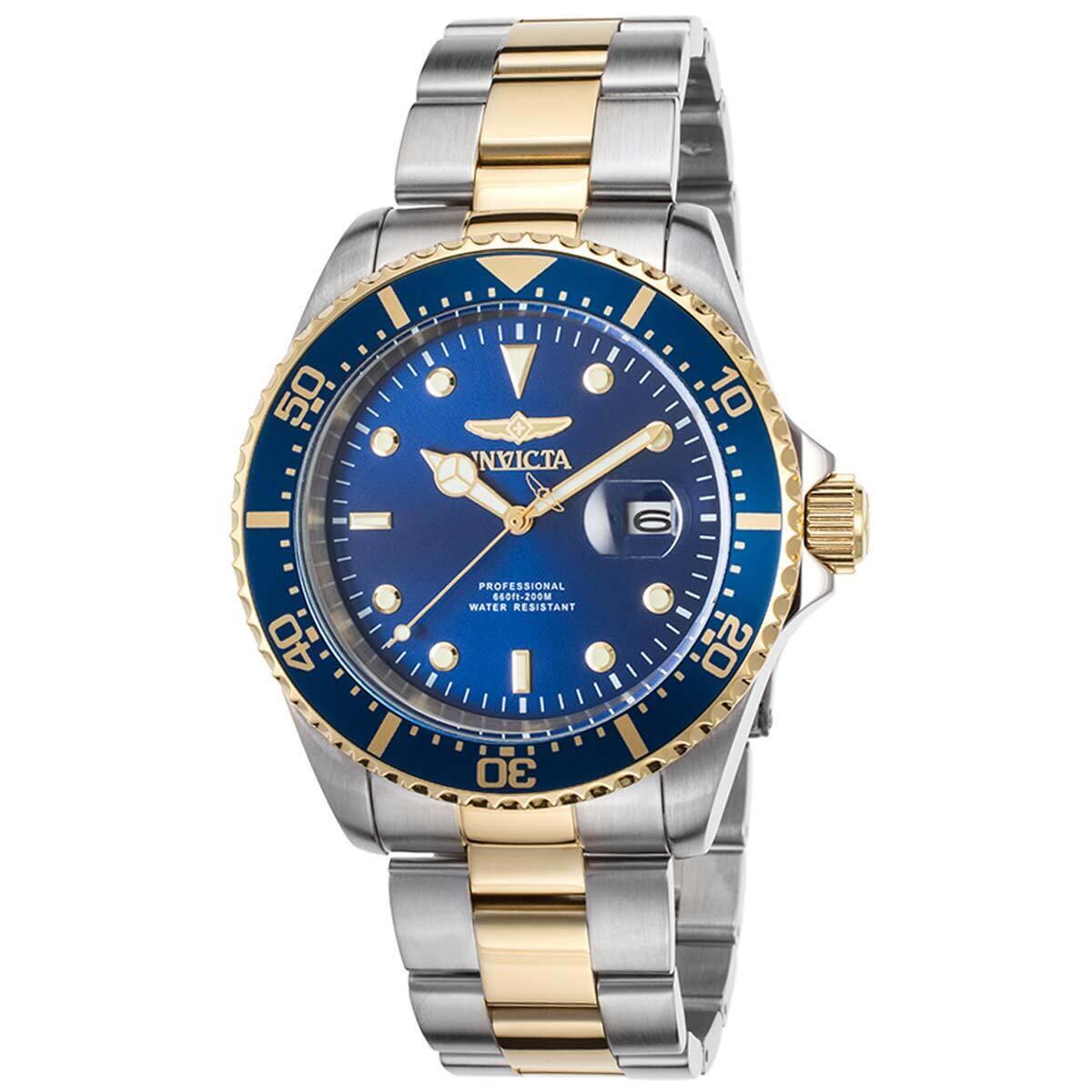 Invicta Men`s Watch Pro Diver Quartz Blue Dial Two Tone Steel Bracelet 22058