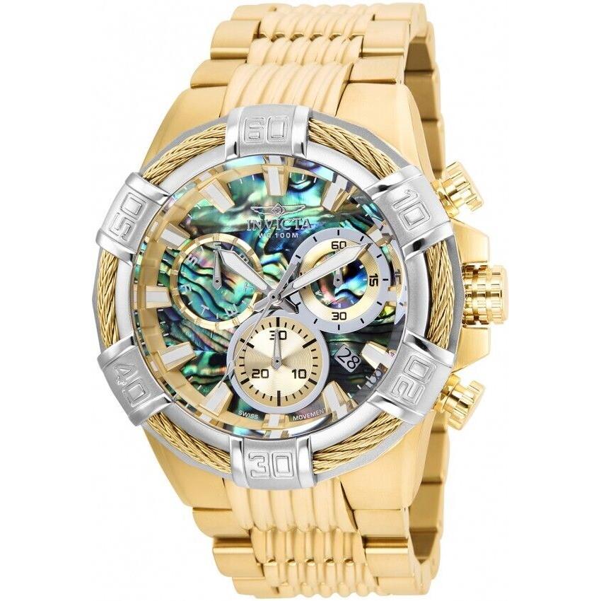 Invicta 51mm Bolt Abalone Dial Swiss Chronograph Gold Stainless Steel Watch