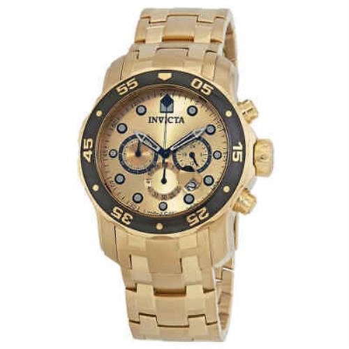 Invicta Pro Diver Gold-tone Dial Men`s Chronograph Watch ILE0072A - Dial: Gold, Band: Gold-tone