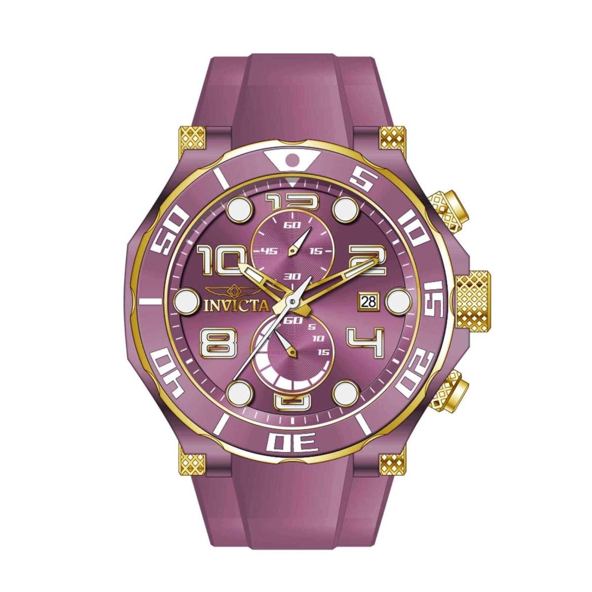 Invicta Men`s Watch Pro Diver Quartz Chronograph Purple Dial Rubber Strap 40656