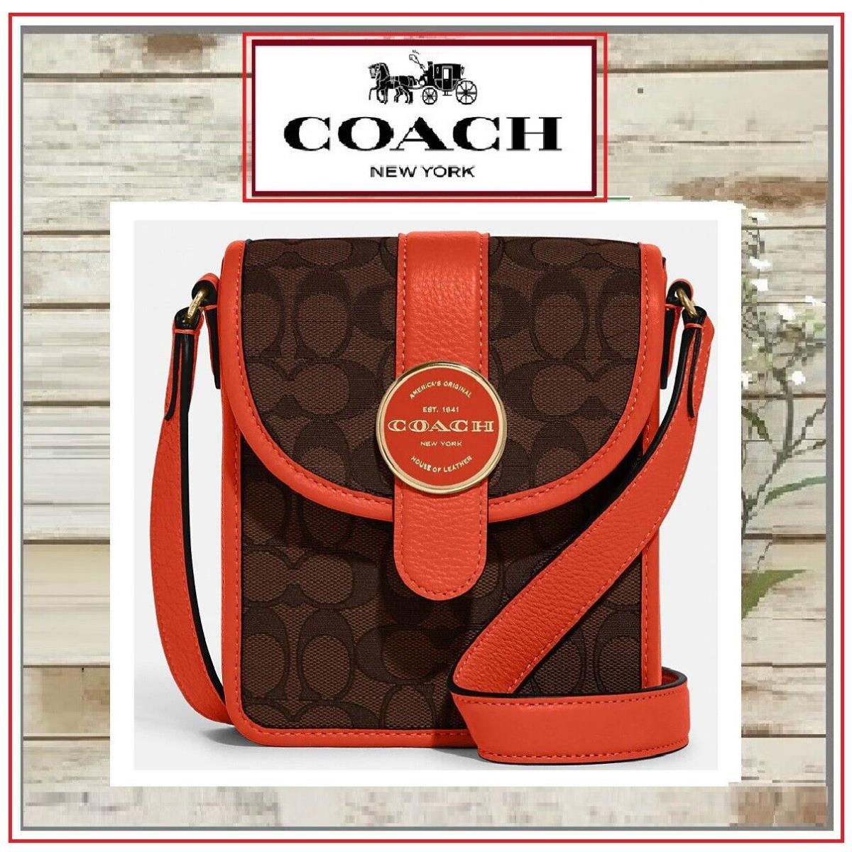 Coach North/south Lonnie C8321 Crossbody In Brown Mango Sig Jacquard Leather