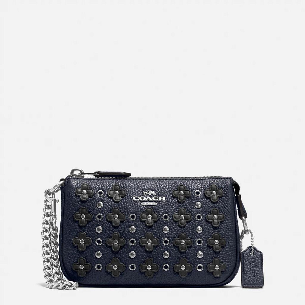 Coach Navy Black Floral Rivets Nolita Wristlet Clutch Bag 65726