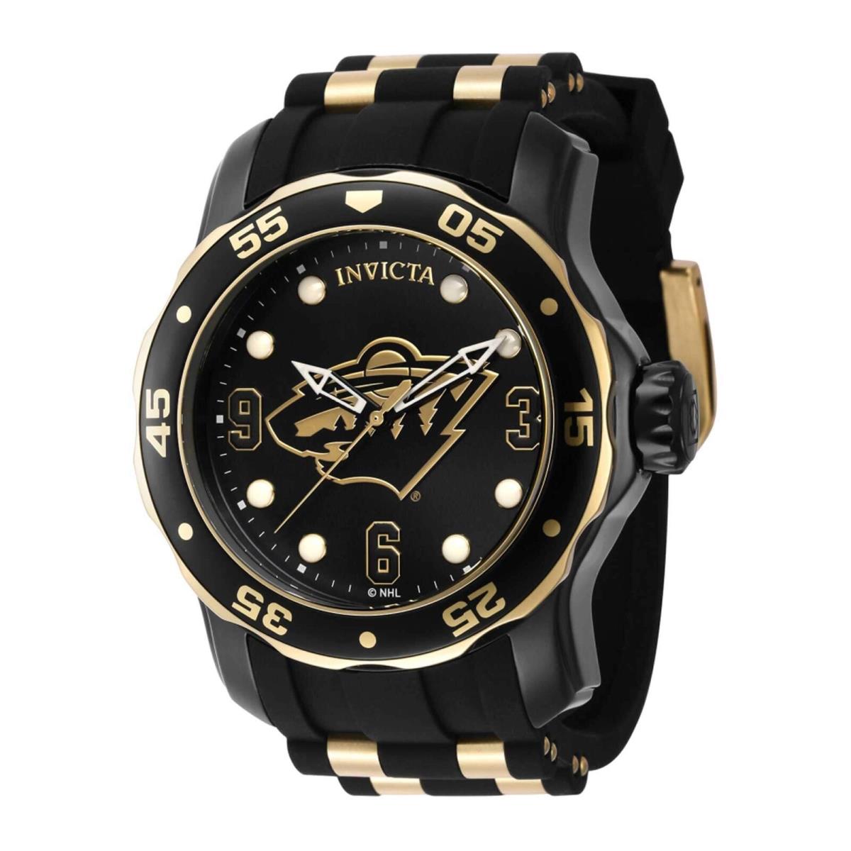 Invicta Men`s Watch Nhl Minnesota Wild Rotating Bezel Black Rubber Strap 42317