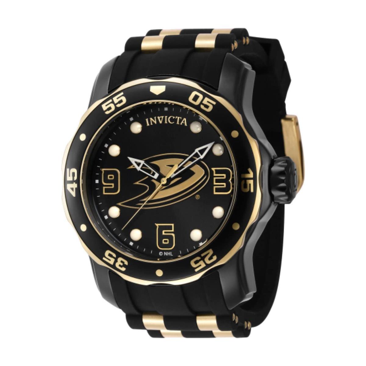 Invicta Men`s Watch Nhl Anaheim Ducks Rotating Bezel Black Rubber Strap 42316