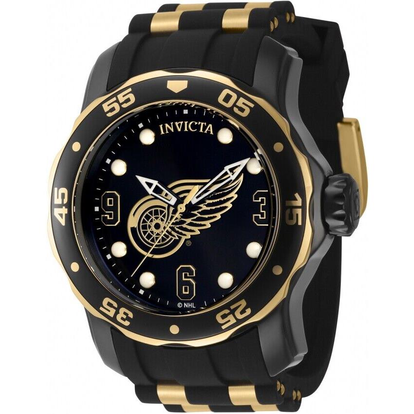 Invicta Men`s Watch Nhl Detroit Red Wings Rotating Bezel Silicone Strap 42314