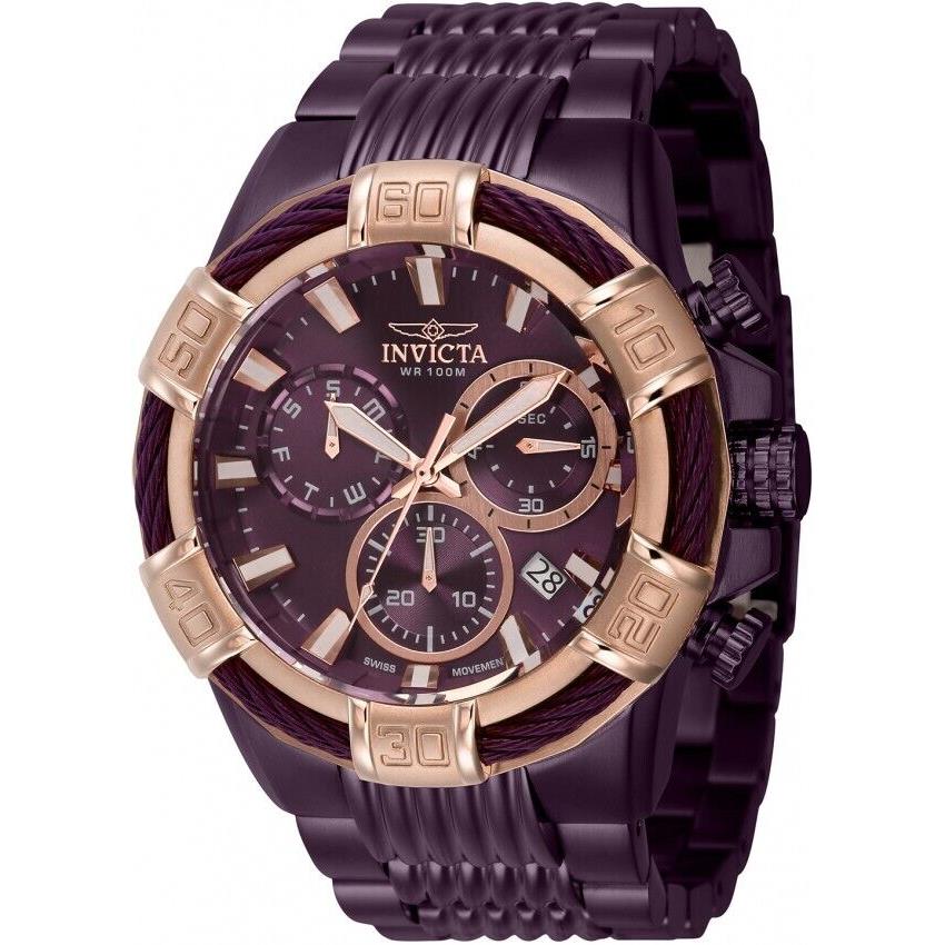 Invicta Men`s 51mm Bolt Purple Dial Chronograph Bracelet Quartz Watch 40910