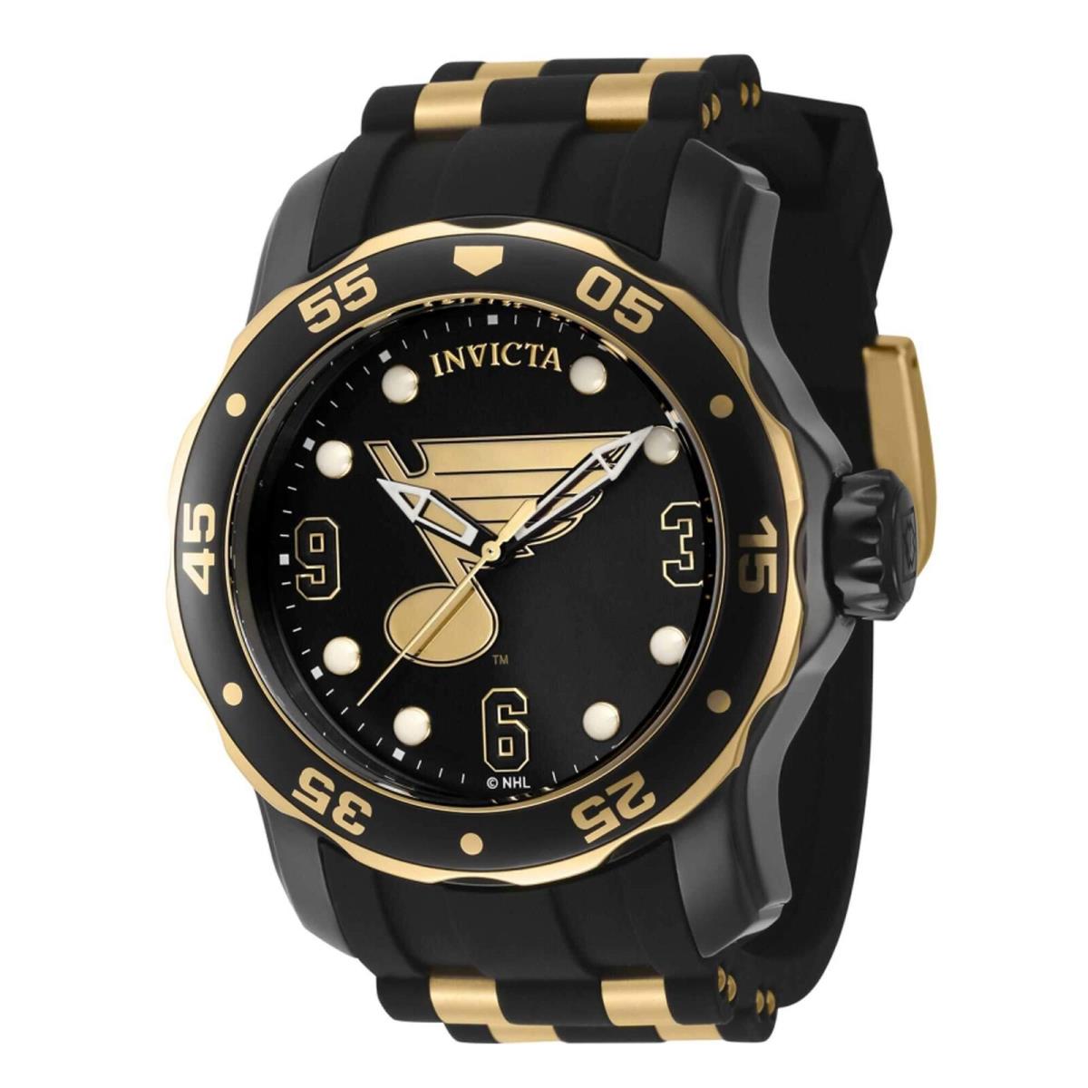 Invicta Men`s Watch Nhl St. Louis Blues Rotating Bezel Black Rubber Strap 42313