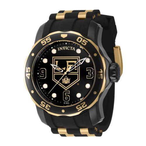 Invicta Men`s Watch Nhl Los Angeles Kings Rotating Bezel Silicone Strap 42309 - Dial: Gold, Black, Band: Yellow, Black