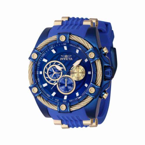 Invicta Men`s Watch Bolt Quartz Chronograph Yellow Gold and Blue Strap 40797 - Blue, Gold Dial, Yellow, Blue Band