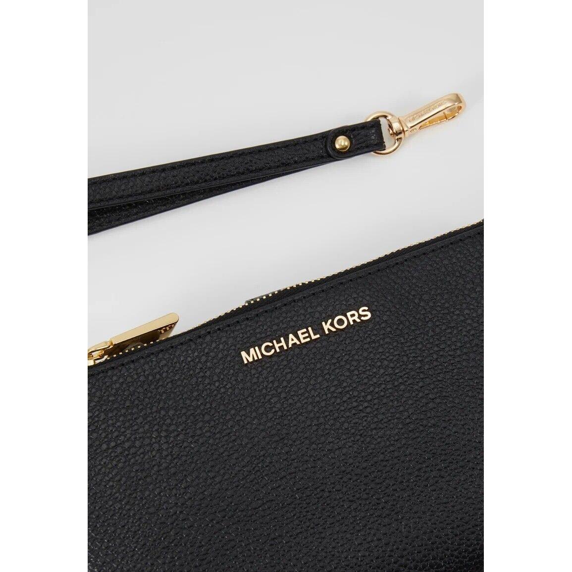 MK Michael Kors Jet Set Large Zip Clutch Wristlet Bag Black Pebble Leather