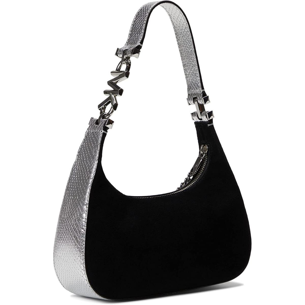 Michael Kors Women Shoulder Bag Pouchette Piper Sm Leather Suede Black Silver OS
