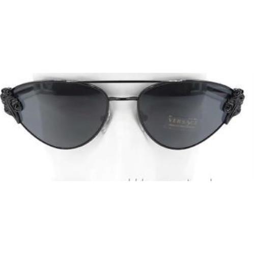 Versace Cat Eye Black Metal Sunglasses Gray Lens VE2195B 100987 56