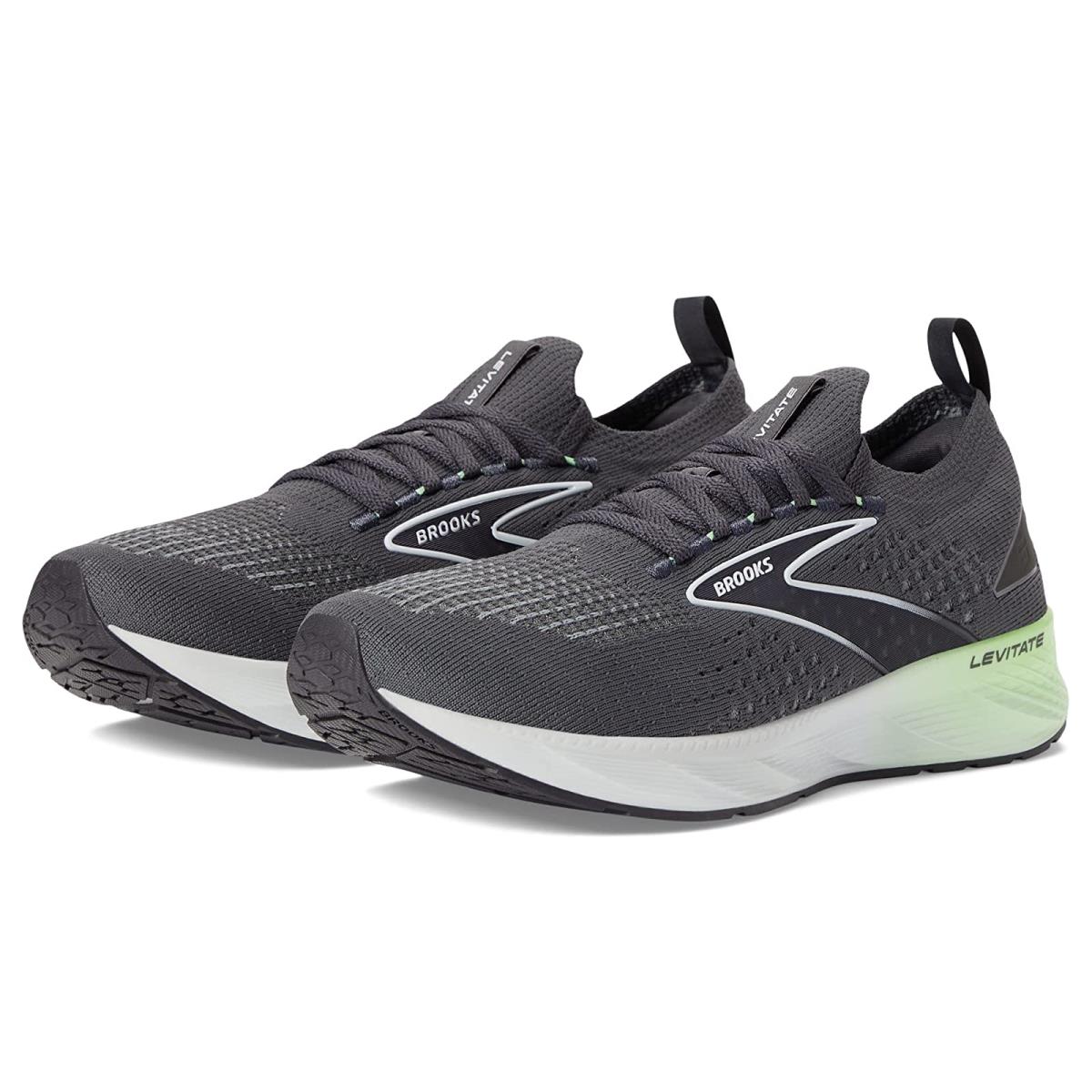 Man`s Sneakers Athletic Shoes Brooks Levitate Stealthfit 6 Blackened Pearl/Green/White