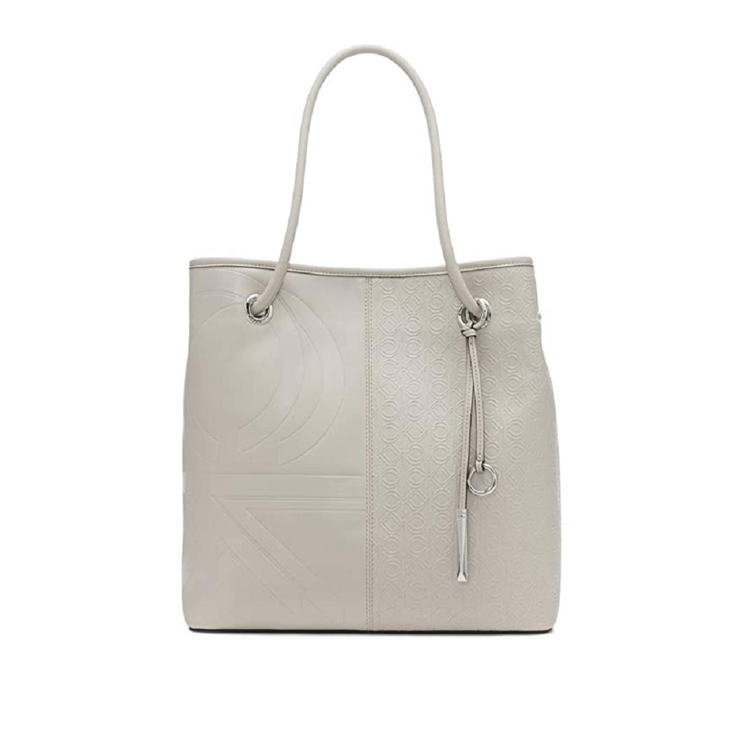 Calvin Klein Gabrianna Monogram North/south Shoulder Tote Bag Handbag - Gray Handle/Strap, Gray Hardware, Gray Lining