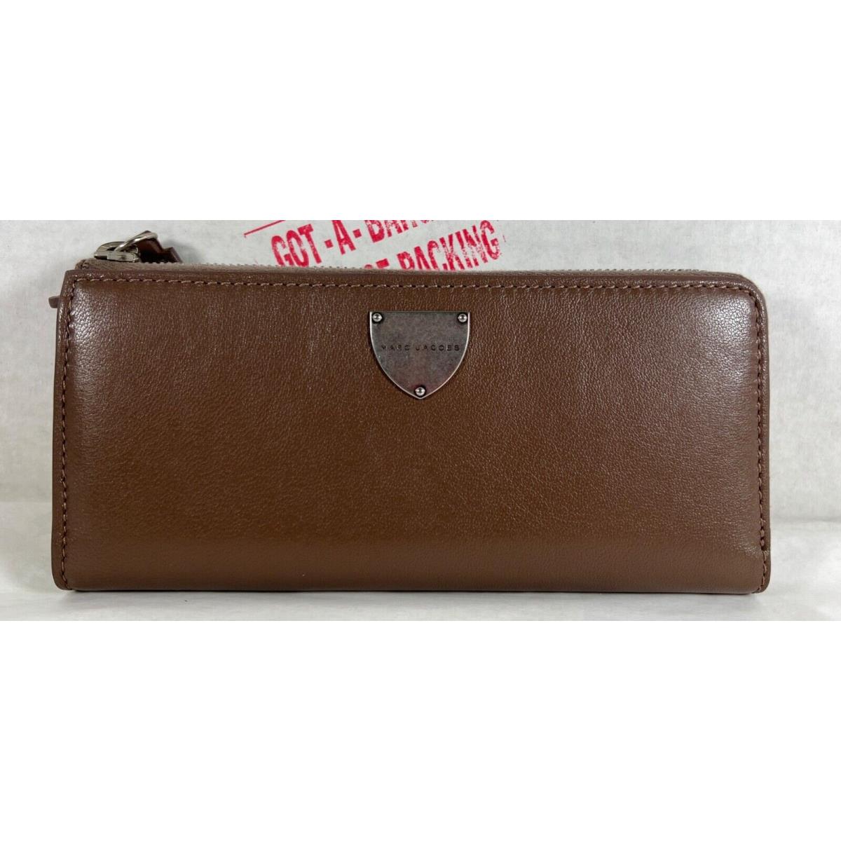 Marc Jacobs Collection The Flex Truffle Leather Half Zip Slim Wallet Coin Purse