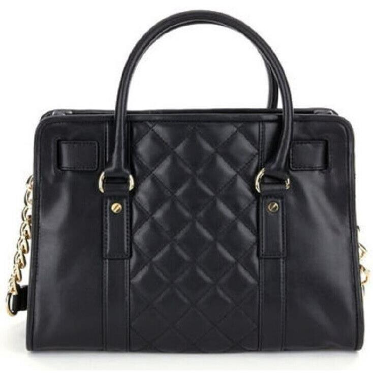 Michael Kors Hamilton Black Quilt Leather Gold Lock Key EW Satchel