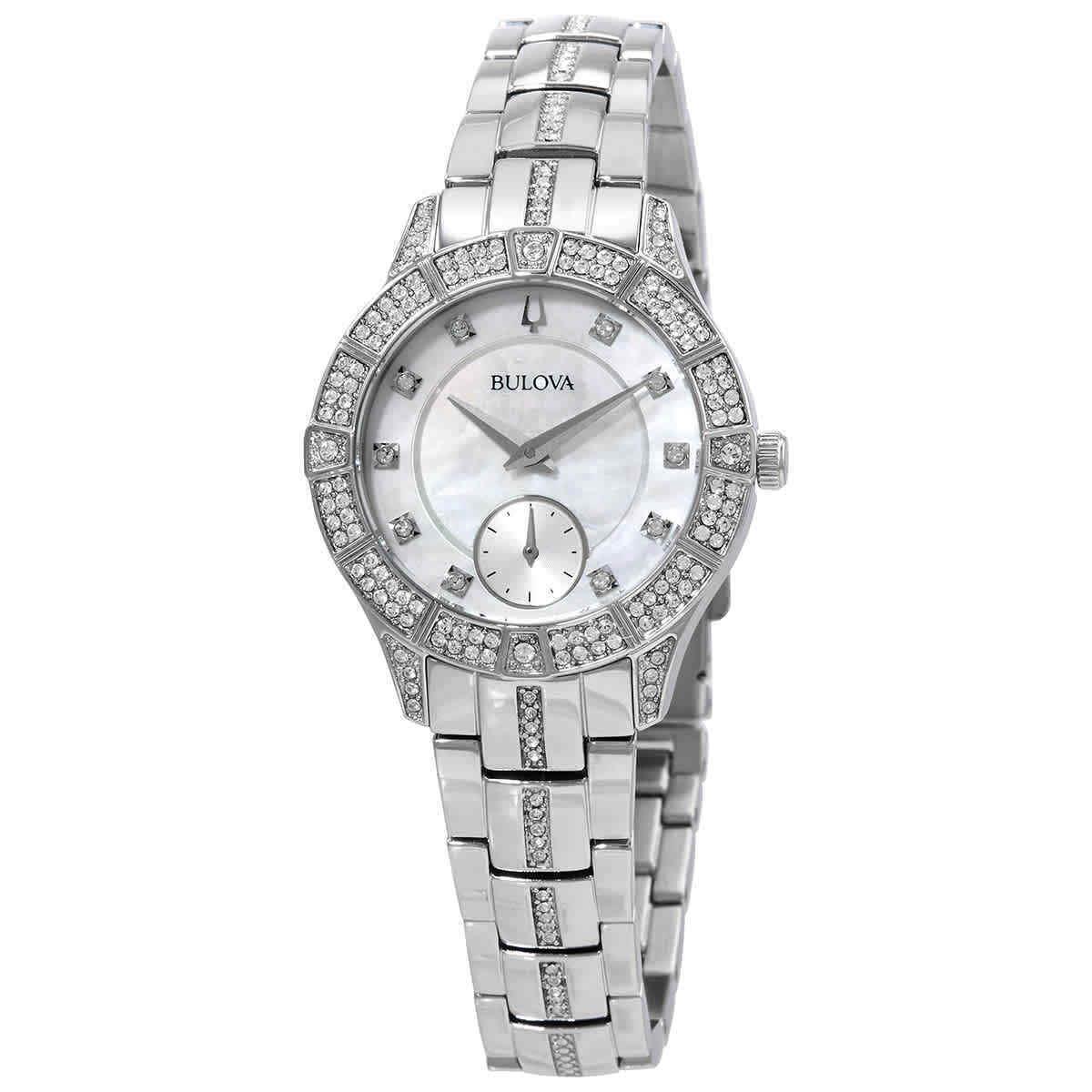 Bulova Quartz Crystal White Mop Dial Ladies Watch 96L291