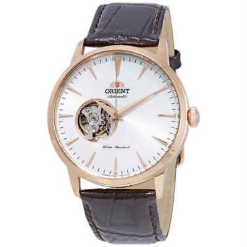 Orient Open Heart Automatic White Dial Men`s Watch FAG02002W0 - Dial: Silver, Band: Brown, Bezel: Pink