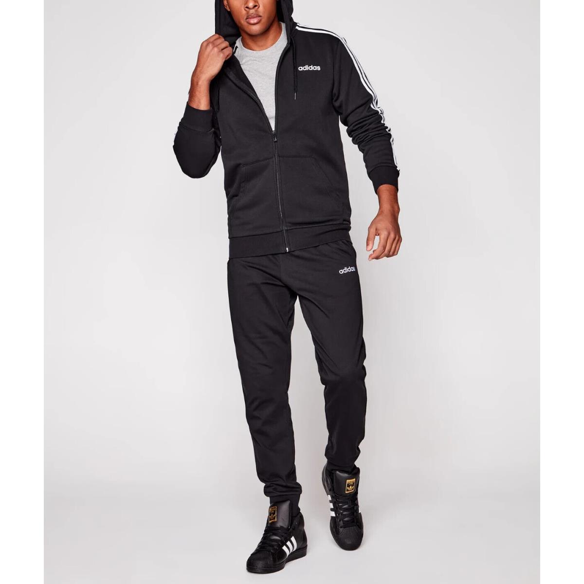 Adidas Men`s Gym French Terry Tracksuit 3 Stripe Pants Jacket Blk SZ M L XL 2XL