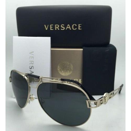 Versace Sunglasses VE 2160 1252/87 63-14 Gold Black Aviator Frames w/ Gray