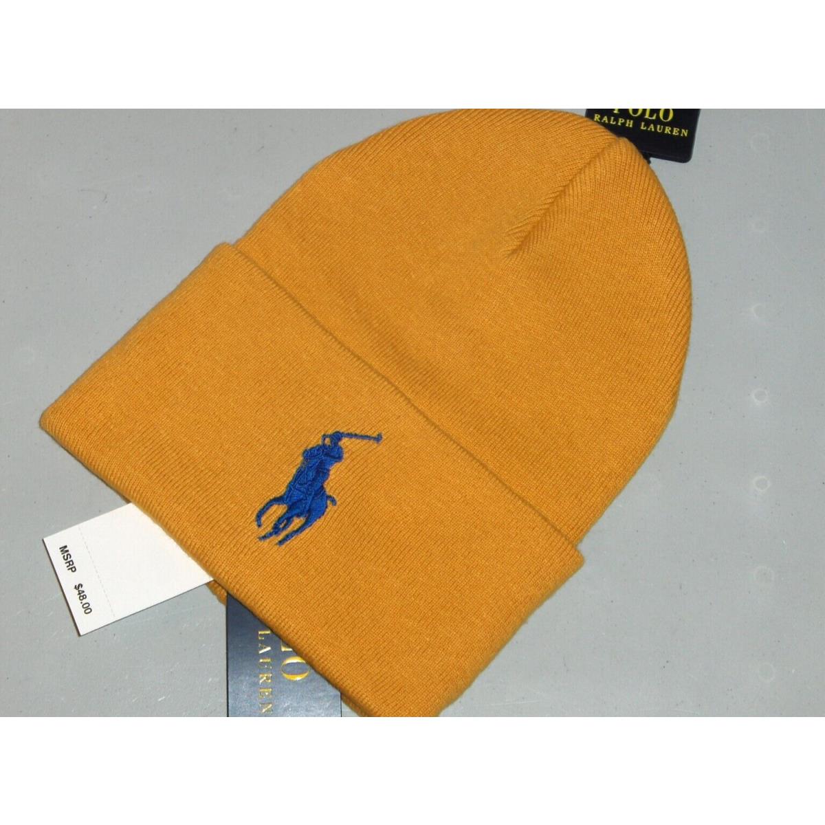 Polo Ralph Lauren Men`s Big Pony Cuffed Cotton Beanie Hat Watch Ski Cap Gold