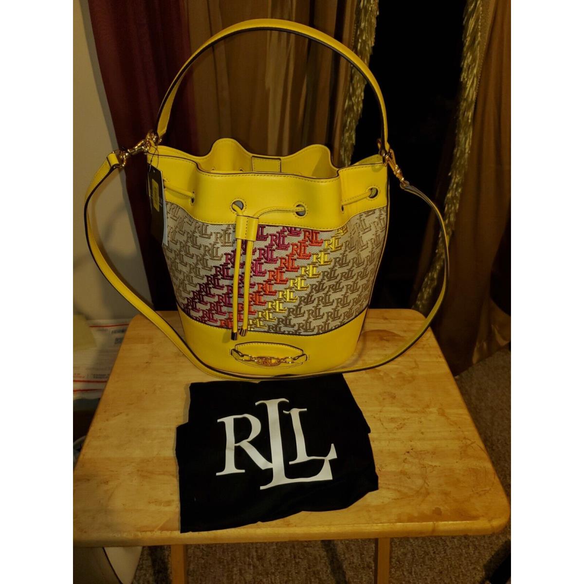 Lauren Ralph Lauren Andie Monogram Signature Logo Jacquard Large Drawstring Bag