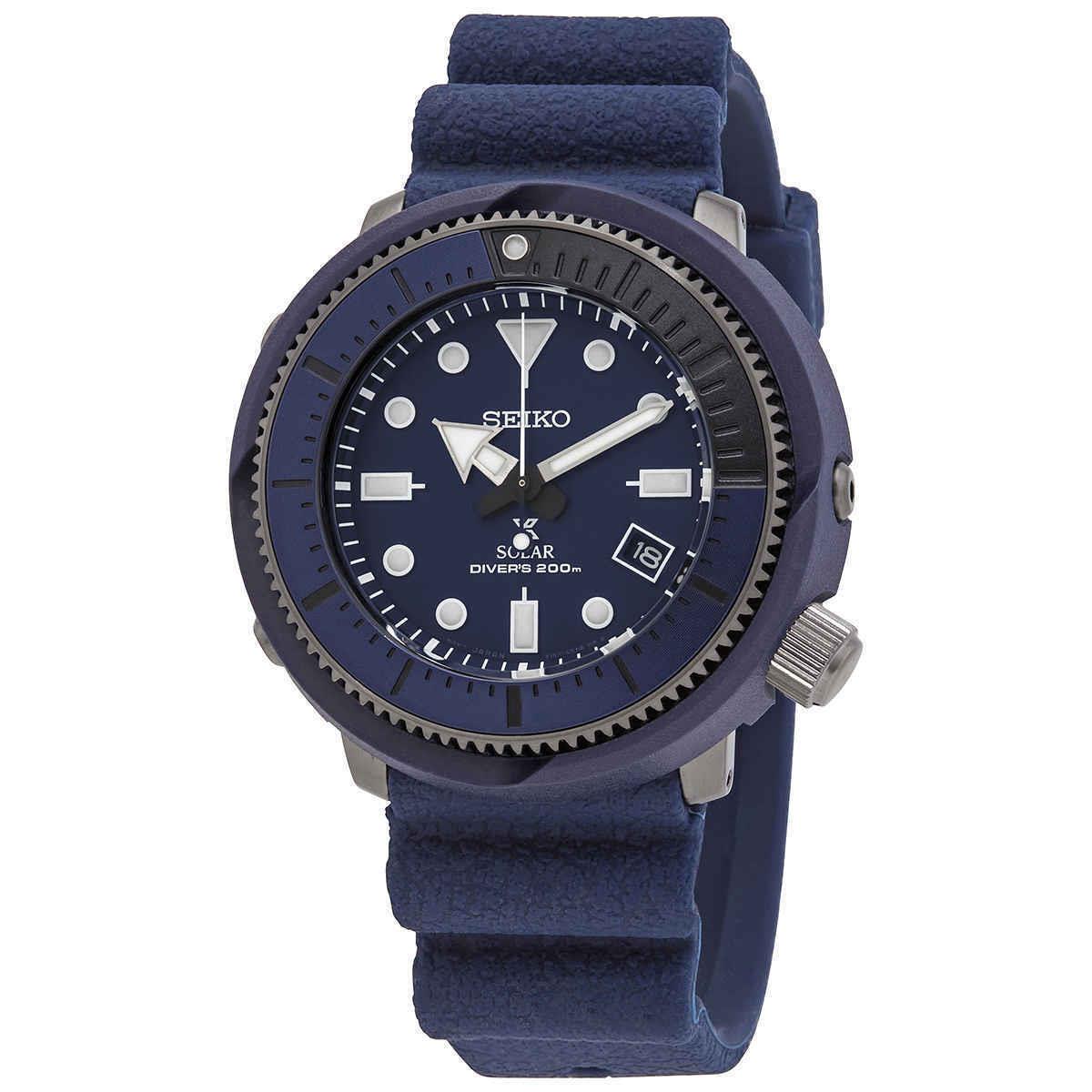 Seiko Prospex Quartz Blue Dial Solar Men`s Watch SNE533 - Dial: Blue, Band: Blue, Bezel: Blue, Black