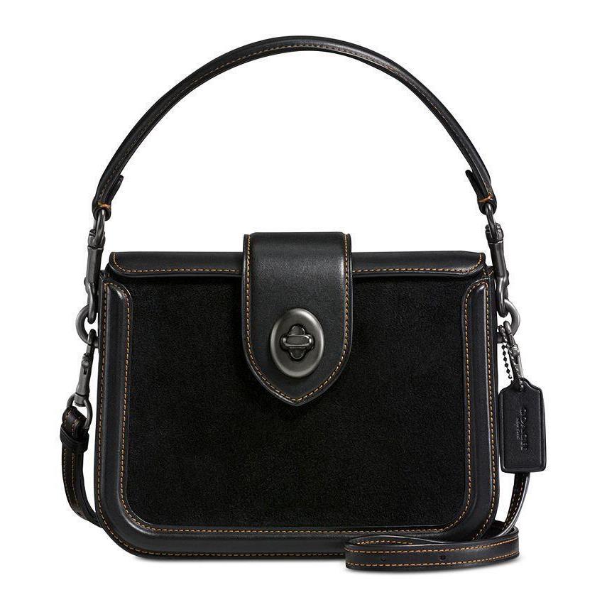 Coach Black Leather Suede Top Handle Crossbody Messenger Bag $395+TAX