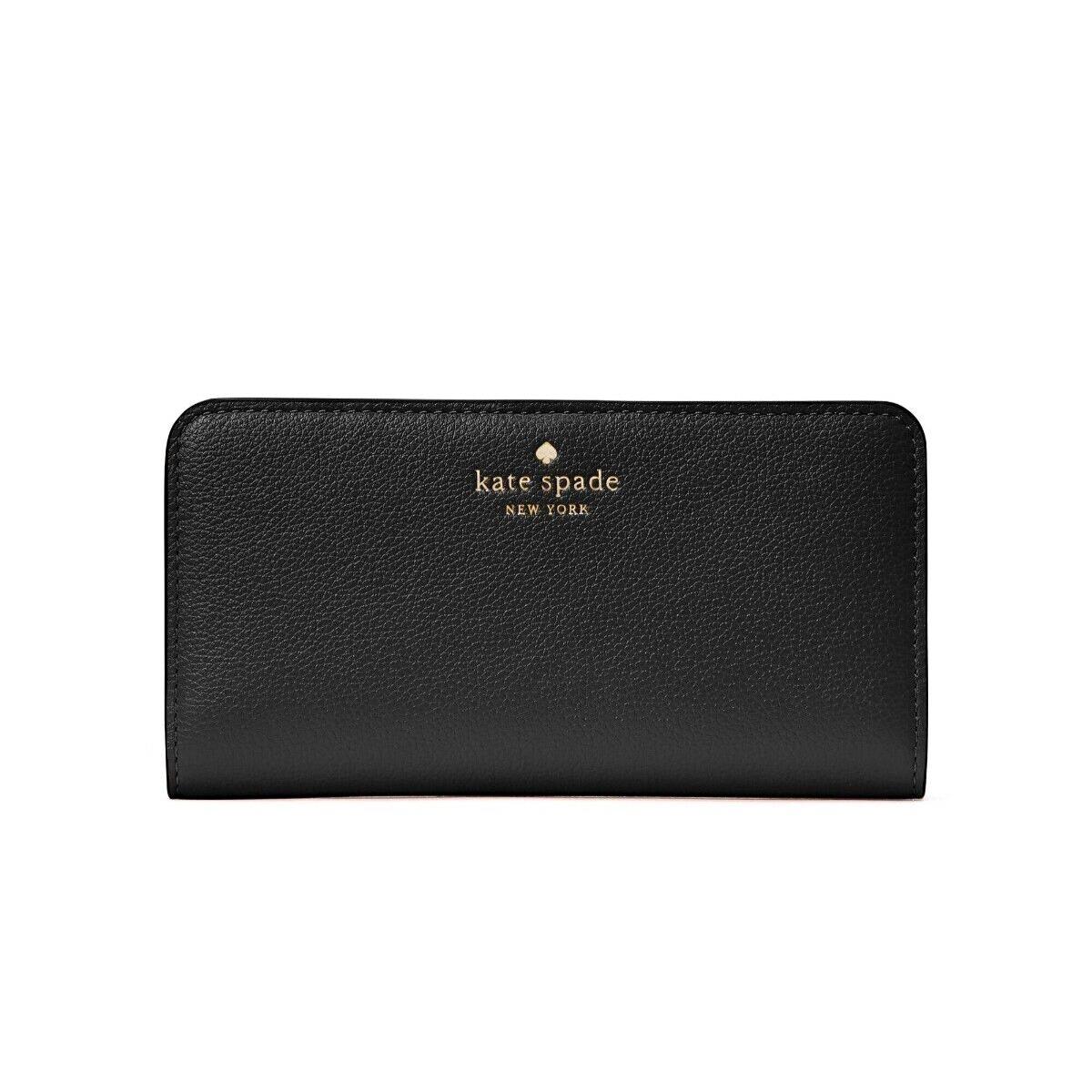 New Kate Spade Bailey Textuired Leather Large Slim Bifold Black