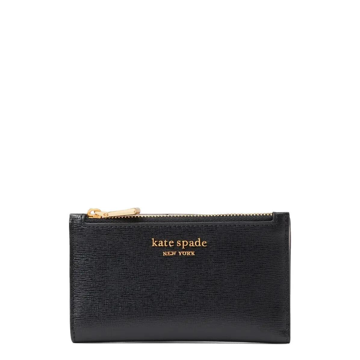 Kate Spade Morgan Saffiano Leather Small Slim Bifold Wallet Zip Black