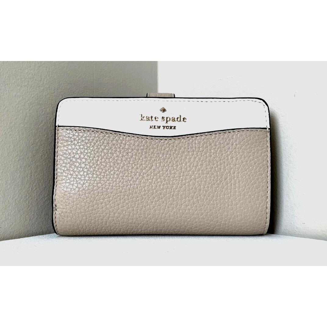 New Kate Spade Leila Medium Compact Bifold Wallet Leather Light Sand Multi