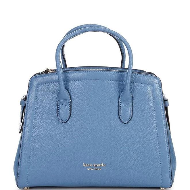 Ate Spade York Knott Medium Leather Satchel Bag Manta Blue Rt 348