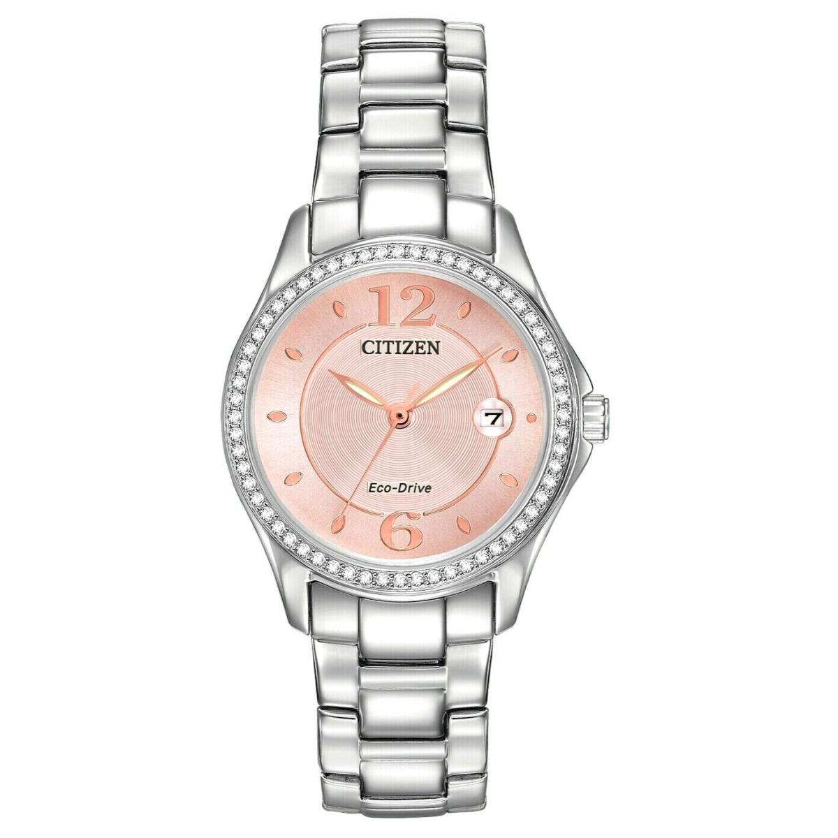 Citizen Eco-drive FE1140-86X Silhouette Crystal Salmon Dial Steel Women`s Watch - Dial: Salmon, Band: Silver